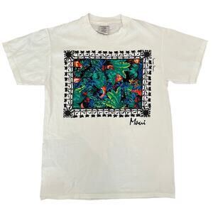 TOUCAN DANCE By Fast Lane‎ Maui T-Shirt Large Tropical Parrot Floral White 90's